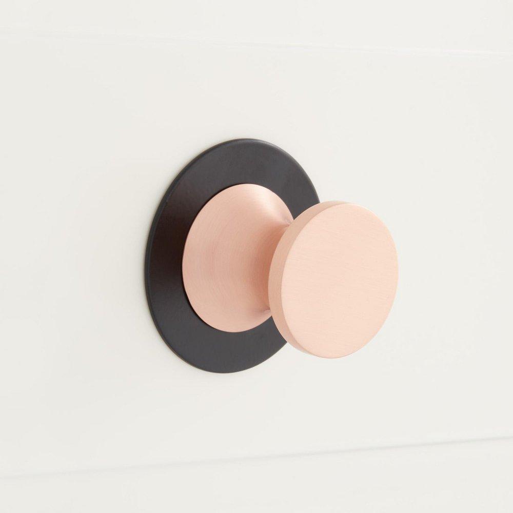 Signature Hardware Satin Rose Gold/Matte Black 2 in. Brass Round Cabinet Knob 