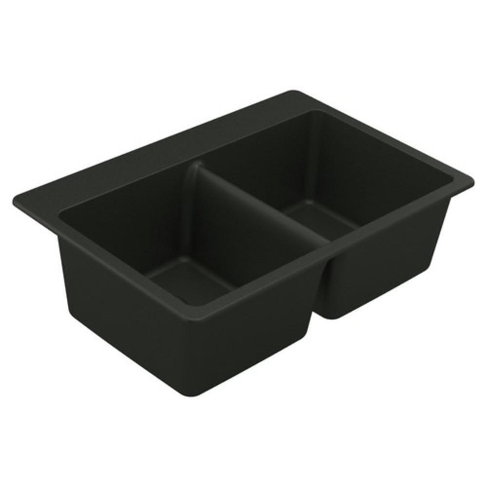 Moen Black 33 x 22 in. No-Hole Granite Double Bowl Drop-in, Dual Mount and Undermount Kitchen Sink 