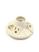 LEVITON White Pull Chain Lamp Holder with Outlet 