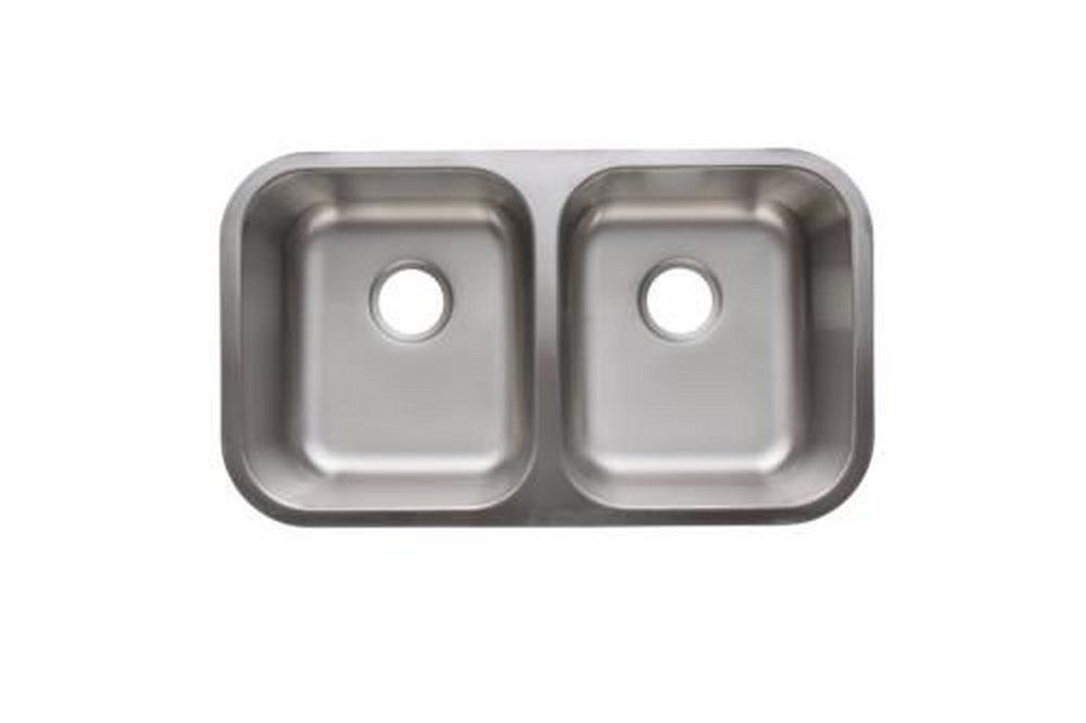 Amerisink Matte Brushed Stainless 32 x 18-1/2 in. No Hole Stainless Steel 2 Bowl Undermount Kitchen Sink 