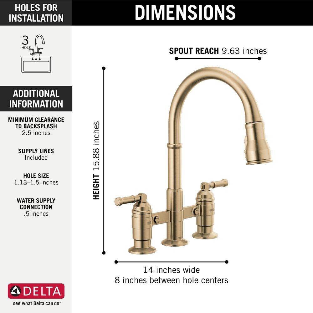 Delta Faucet Champagne Bronze Two Handle Bridge Pull Down Kitchen Faucet 