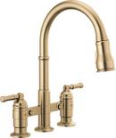 Two Handle Bridge Pull Down Kitchen Faucet in Champagne Bronze