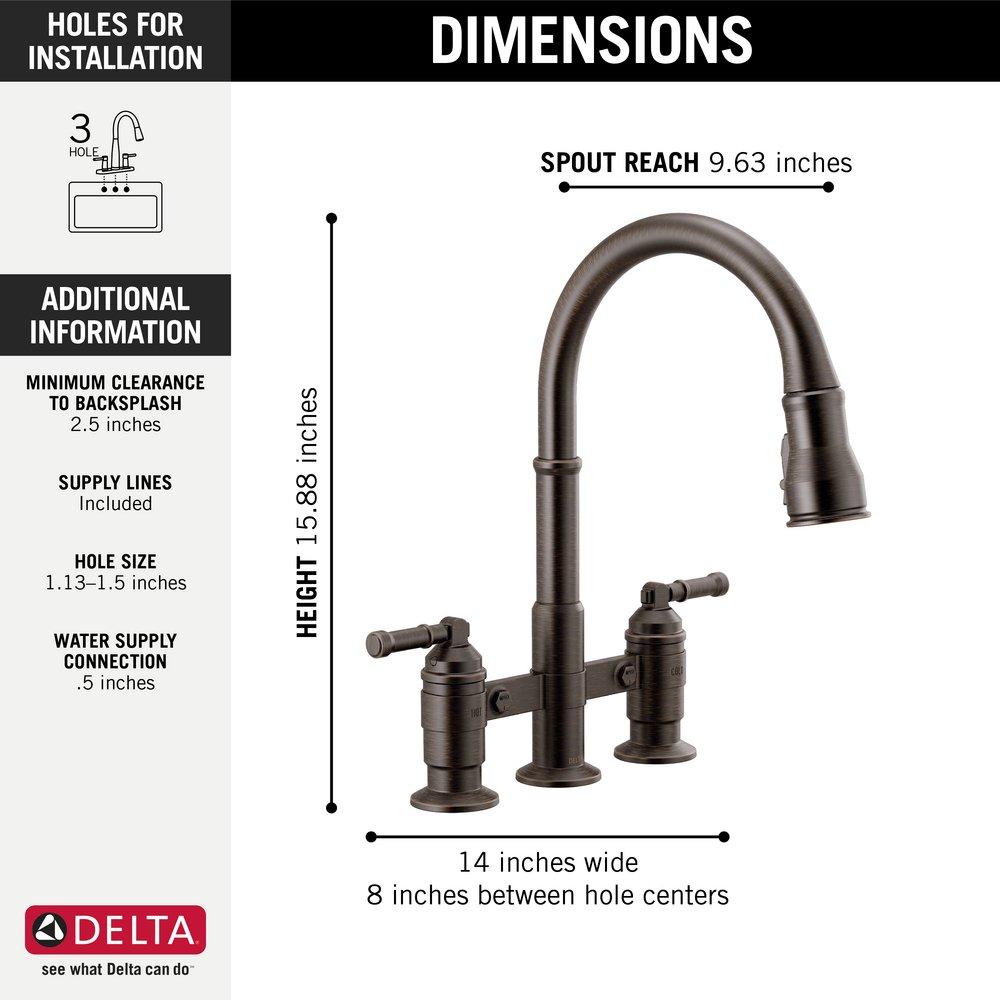 Delta Faucet Venetian Bronze Two Handle Bridge Pull Down Kitchen Faucet 