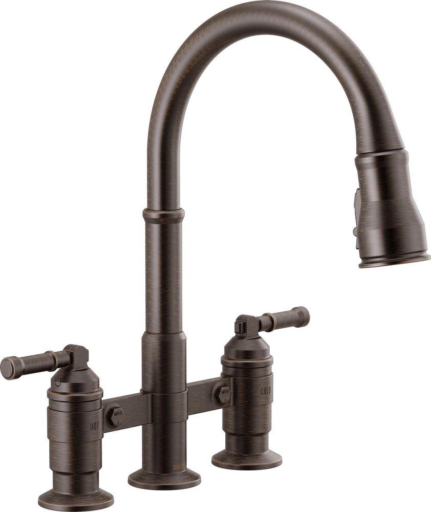 Delta Faucet Venetian&reg; Bronze Two Handle Bridge Pull Down Kitchen Faucet 