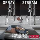 Delta Faucet Chrome Two Handle Bridge Pull Down Widespread Kitchen Faucet 