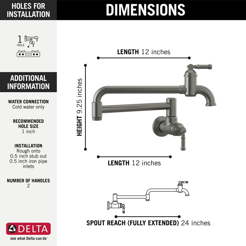 Delta Faucet Black Stainless Wall Mount Pot Filler 
