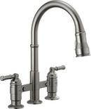 Two Handle Bridge Pull Down Kitchen Faucet in Black Stainless