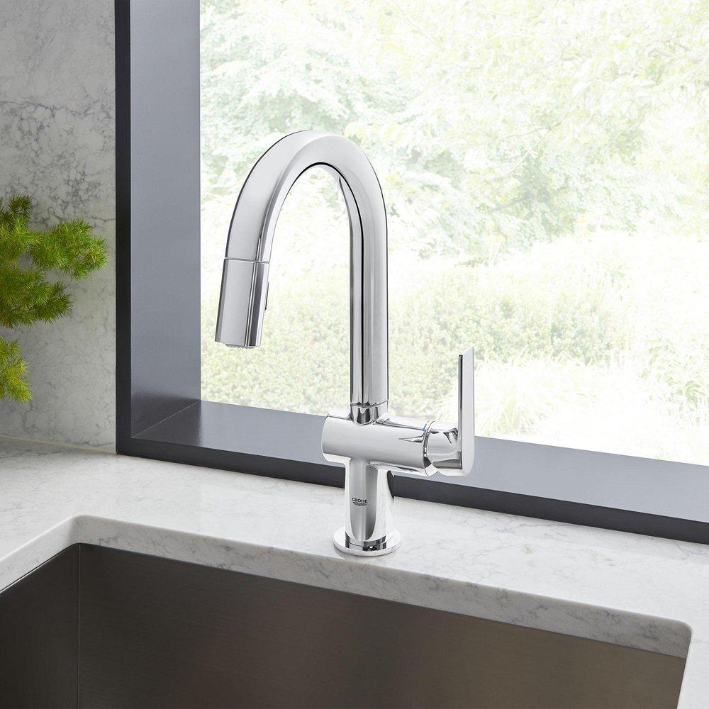 GROHE StarLight&reg; Chrome Monoblock Single Handle Pull Down Kitchen Faucet 