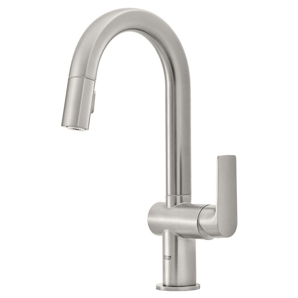 GROHE StarLight SuperSteel Monoblock Single Handle Pull Down Kitchen Faucet 