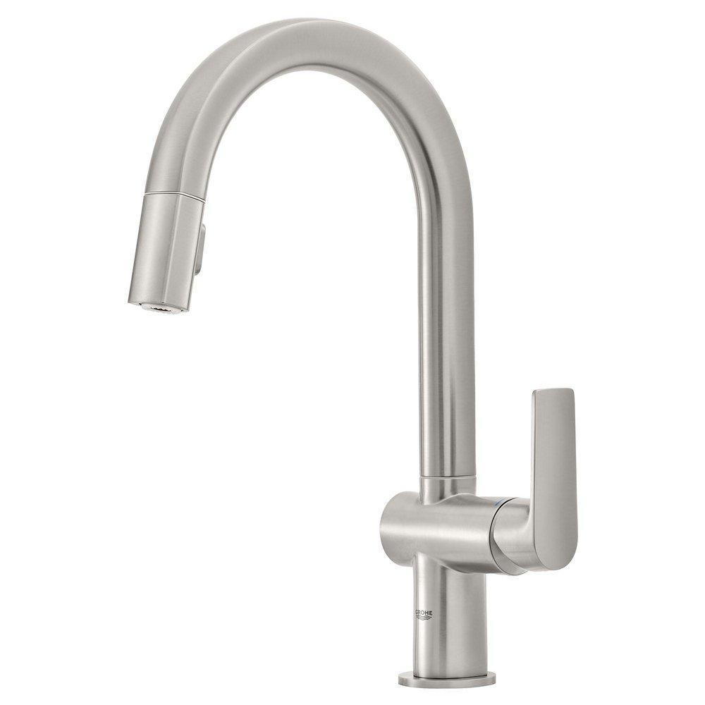 GROHE StarLight SuperSteel Monoblock Single Handle Pull Down Kitchen Faucet 
