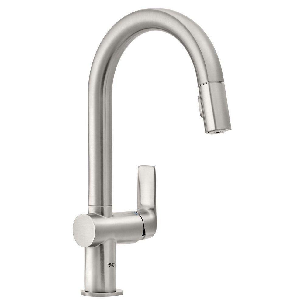 GROHE StarLight&reg; SuperSteel Monoblock Single Handle Pull Down Kitchen Faucet 