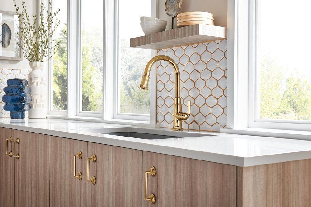 Brizo Polished Gold Monoblock Single Handle Pull Down Kitchen Faucet 