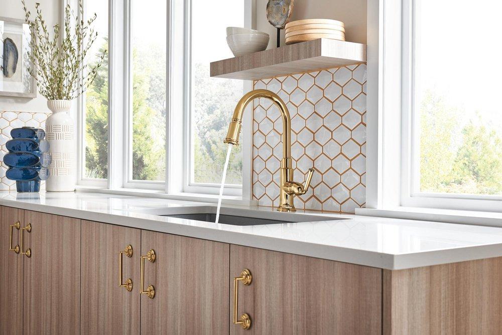 Brizo Polished Gold Monoblock Single Handle Pull Down Kitchen Faucet 
