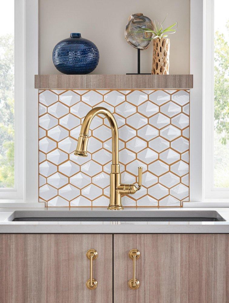 Brizo Polished Gold Monoblock Single Handle Pull Down Kitchen Faucet 
