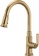 Single Handle Pull Down Kitchen Faucet in Polished Gold