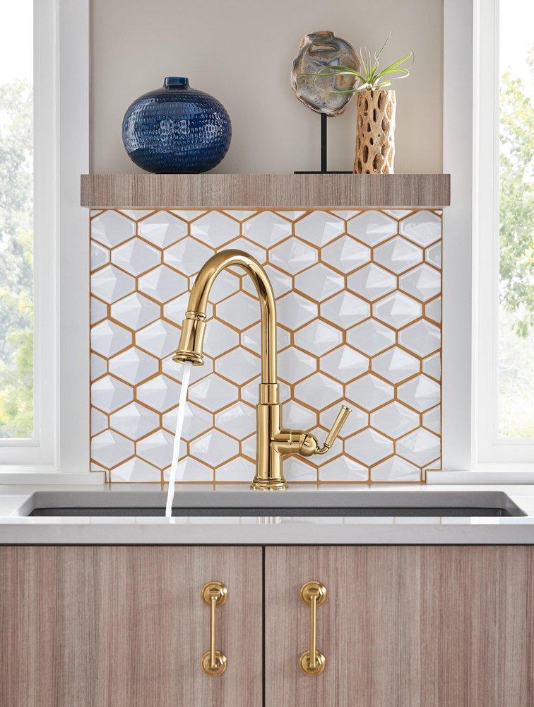 Brizo Polished Gold Monoblock Single Handle Pull Down Kitchen Faucet 