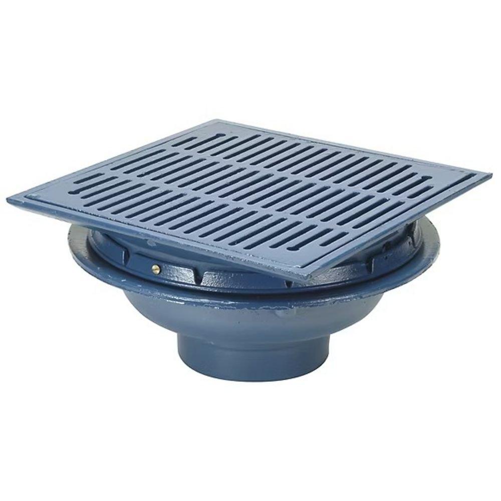 3 in. No Hub Cast Iron Prom Deck Drain with 14 in. Square Grate 