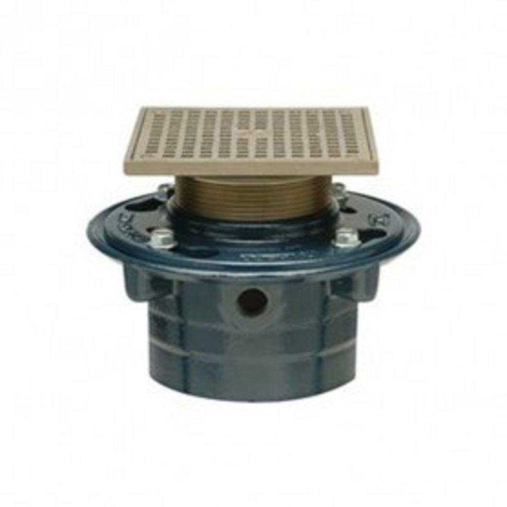 2 in. Neo-Loc Floor Drain with 5 in Square Nickel Adjustable Strainer and Trap Primer Connection 