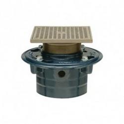 2 in. Neo-Loc Cast Iron Floor Drain with 5 in Square Nickel Adjustable Strainer and Trap Primer Connection