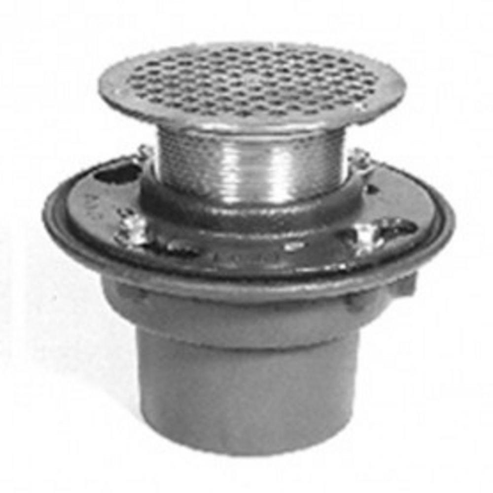3 in. Neo-Loc Floor Drain with 7 in. Round Polished Bronze Strainer and Trap Primer Connection 