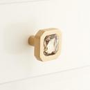 Brass Cabinet Knob with Gold Glass Inlay in Satin Brass