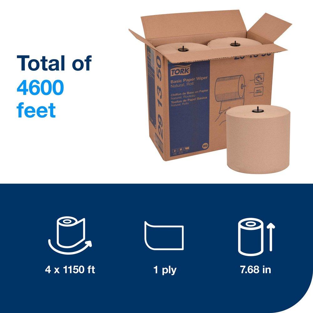 Tork Natural Basic Paper Wiper, Roll Towel, 1-Ply 1150 ft, Natural, W6 System 