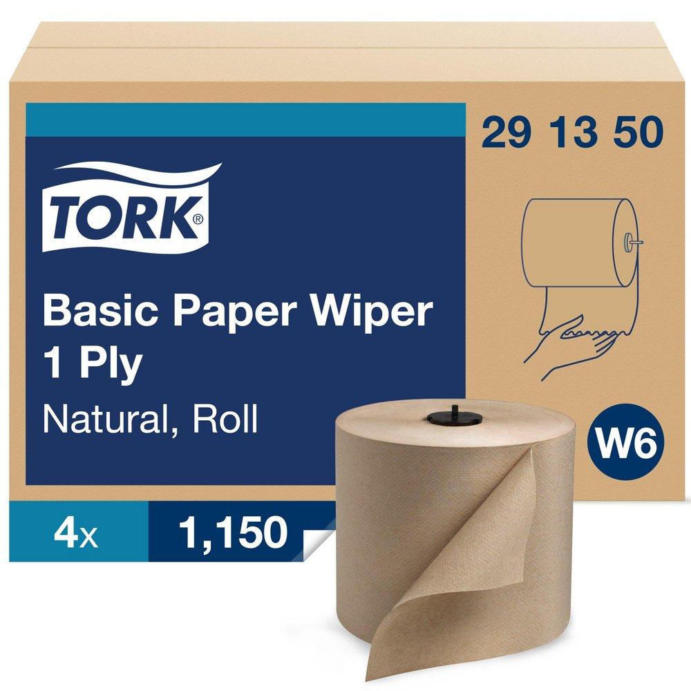 Tork Natural Basic Paper Wiper, Roll Towel, 1-Ply 1150 ft, Natural, W6 System 