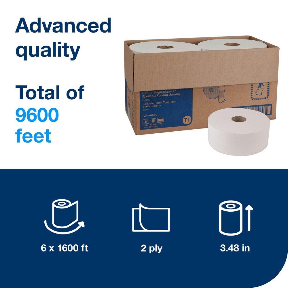 Tork White Jumbo Bath Tissue Roll, 2-Ply, White, T1 System 