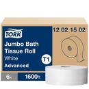 Tork White Jumbo Bath Tissue Roll, 2-Ply, White, T1 System 