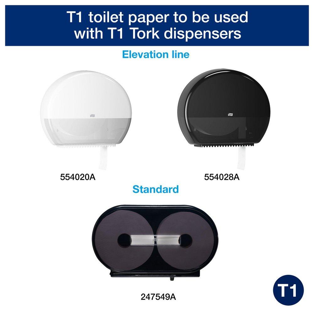 Tork White Jumbo Bath Tissue Roll, 2-Ply, White, T1 System 