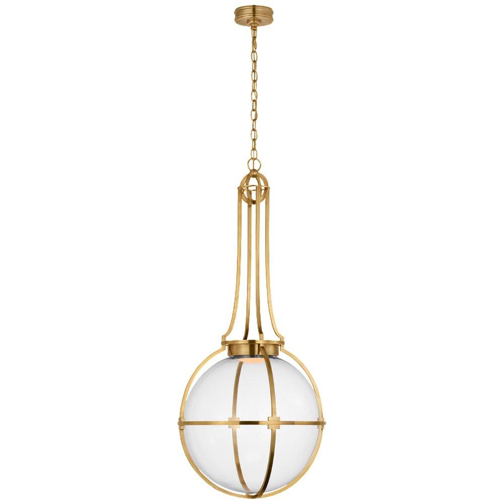 GRACIE LARGE CAPTURED GLOBE PENDANT IN ANTIQUE-BURNISHED BRASS WITH CLEAR GLASS 