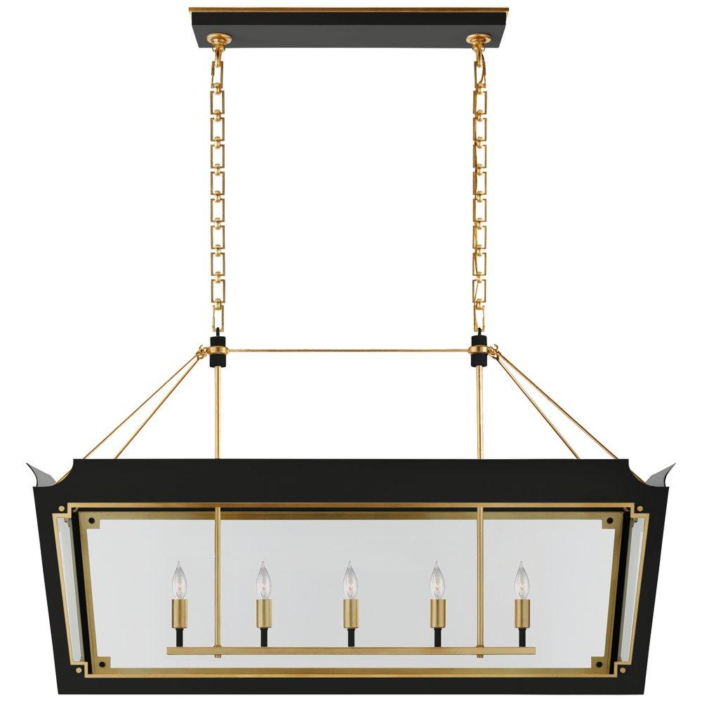 CADDO MEDIUM LINEAR LANTERN IN MATTE BLACK AND GILD WITH CLEAR GLASS 