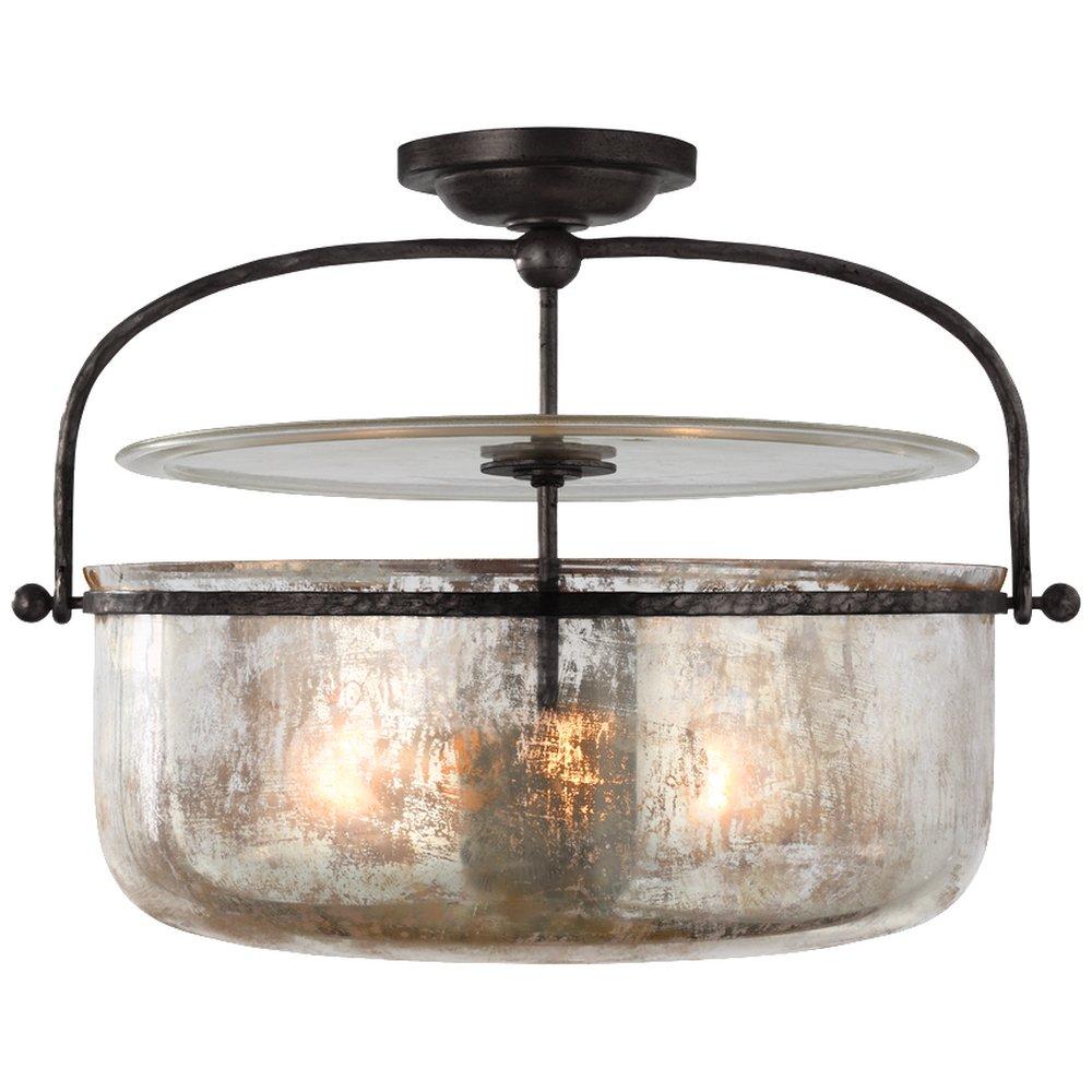 Visual Comfort & Co. Signature Aged Iron 40W 3-Light Medium E-26 Incandescent Semi-Flush Mount Ceiling Fixture 
