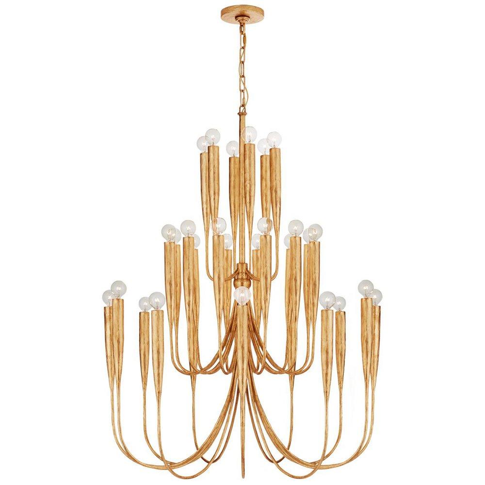 Visual Comfort & Co. Signature Antique Gold Leaf 46 x 33 in. 40W 3-Tier 30-Light Incandescent Chandelier 