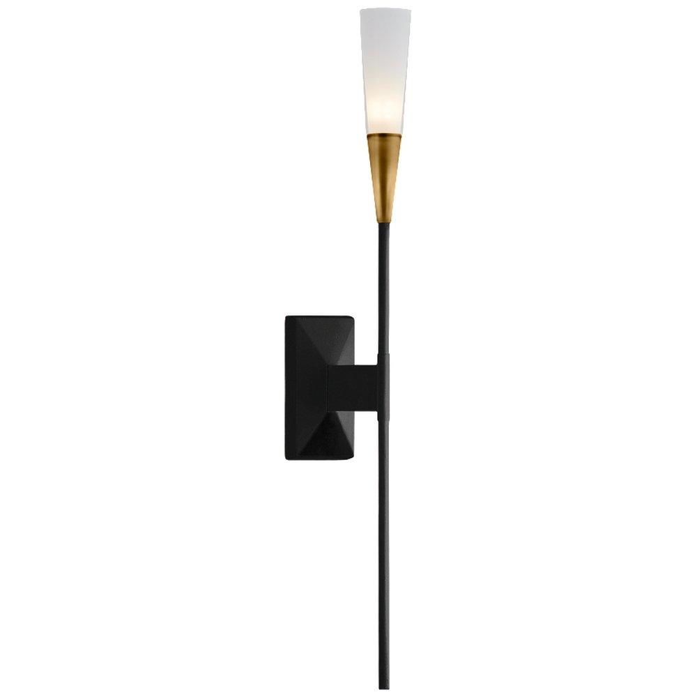 1-Light 20 in. Wall Sconce in Matte Black With Antique Brass 
