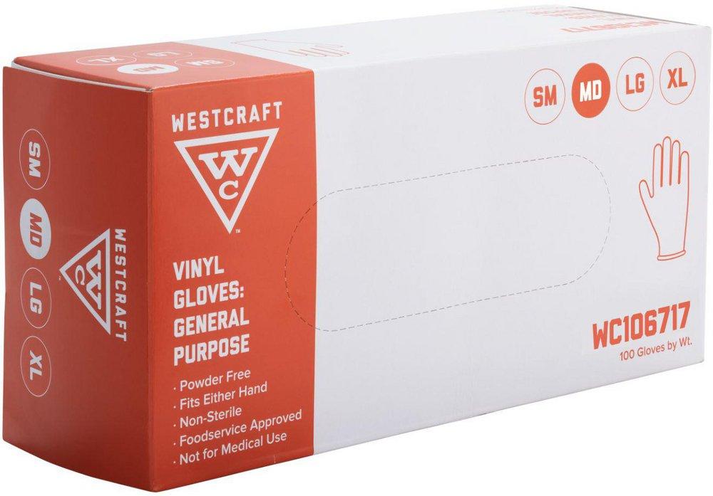 Westcraft Clear 4 mil Vinyl Disposable Powder Free Gloves in Clear (Box of 100) 