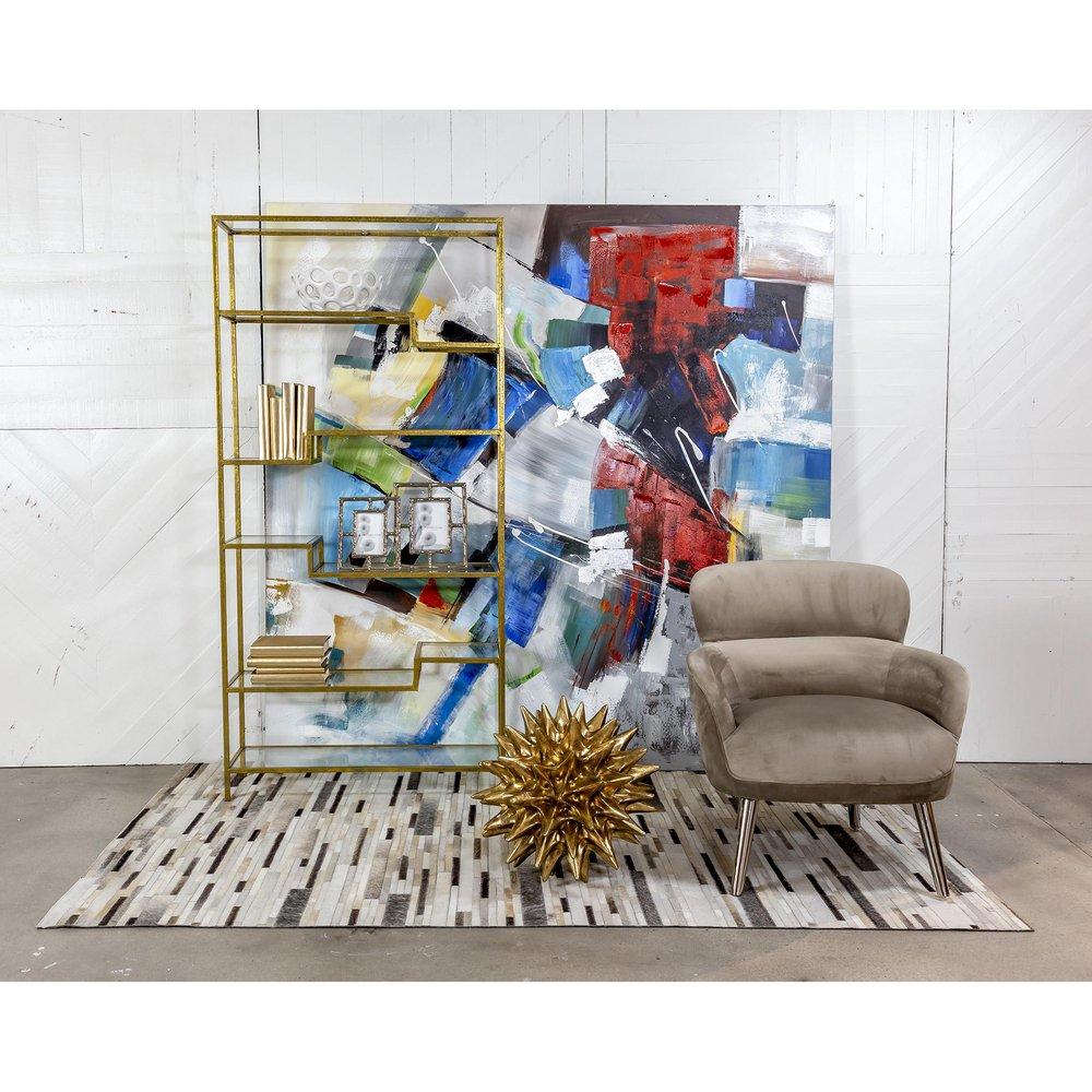 VANGUARD SHELVING UNIT IN GOLD WITH MIRRORED SURFACES 