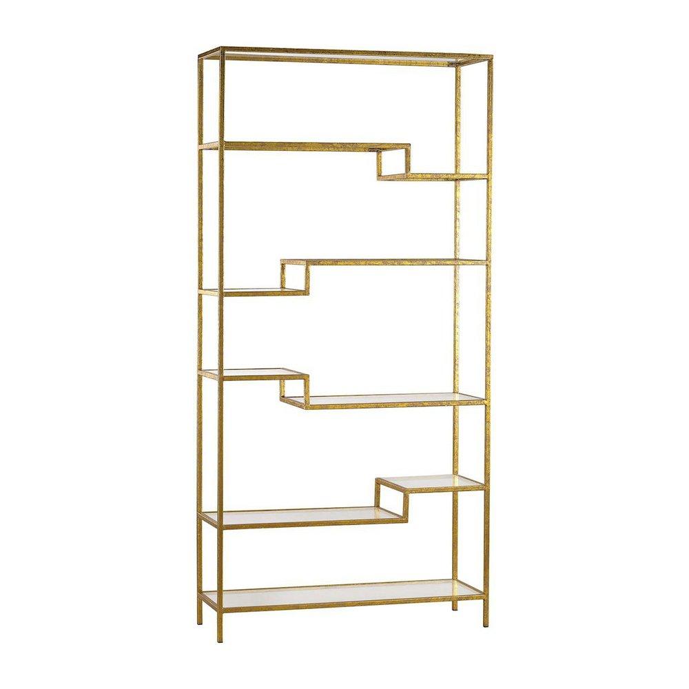 VANGUARD SHELVING UNIT IN GOLD WITH MIRRORED SURFACES 