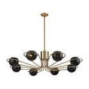 SCARAB 8-LIGHT CHANDELIER IN NEW AGED BRASS WITH SEMI-GLOSS BLACK SHADES 