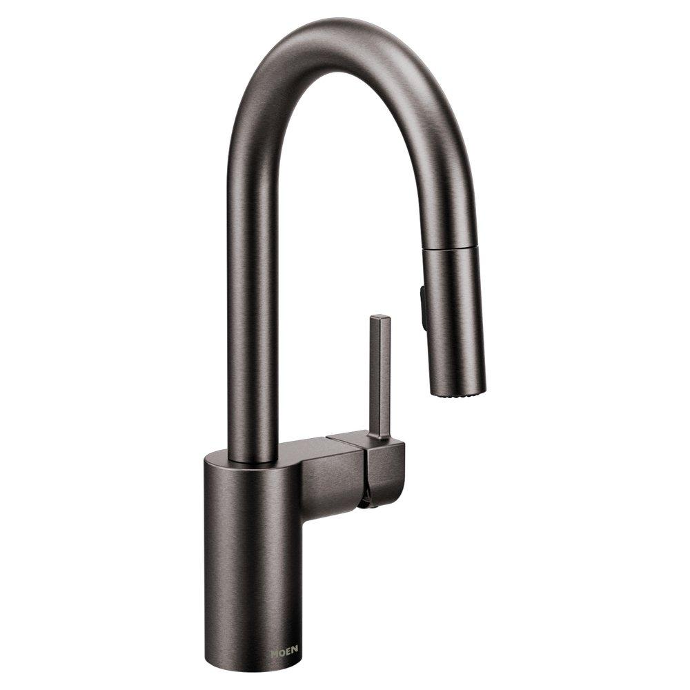 Moen Spot Resist&trade; Black Stainless Single Lever Handle Pull Down Bar Faucet with Power Clean and Reflex Technology 