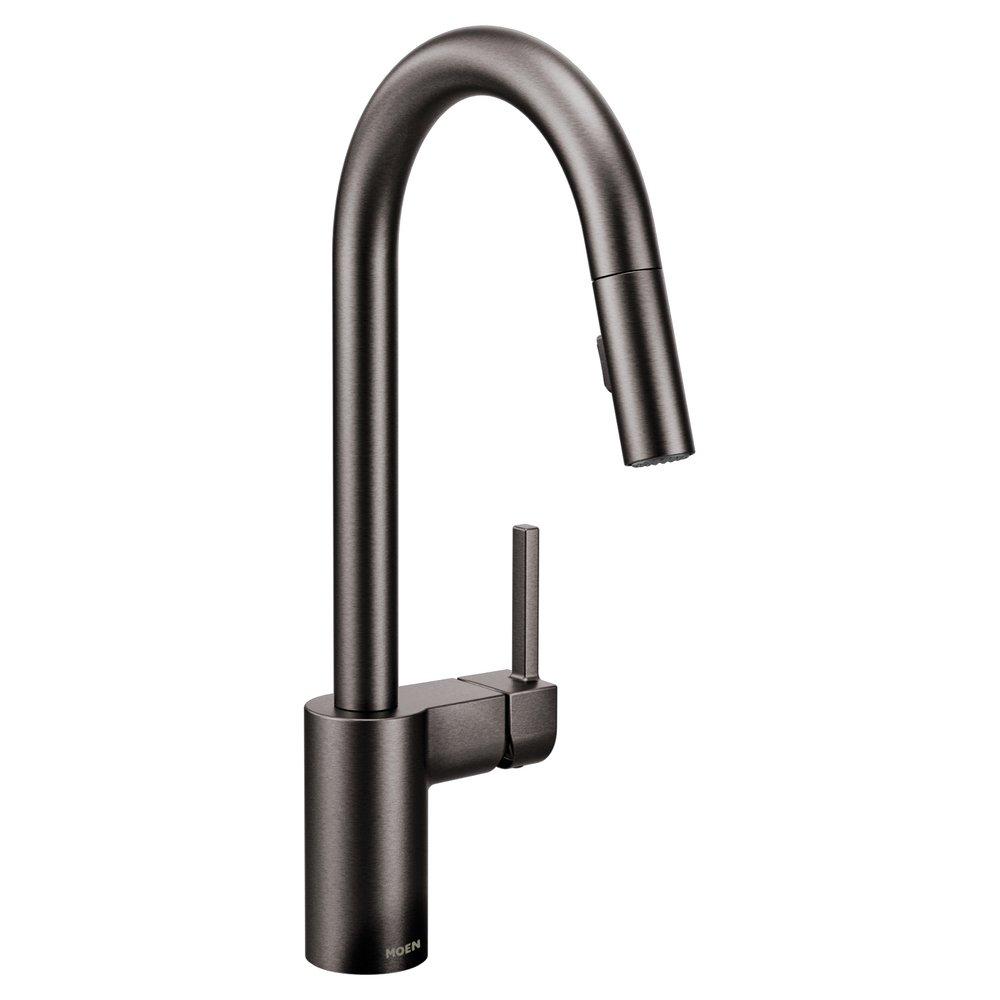 Moen Black Stainless Single Handle Pull Down Kitchen Faucet with Power Clean and Reflex Technology 