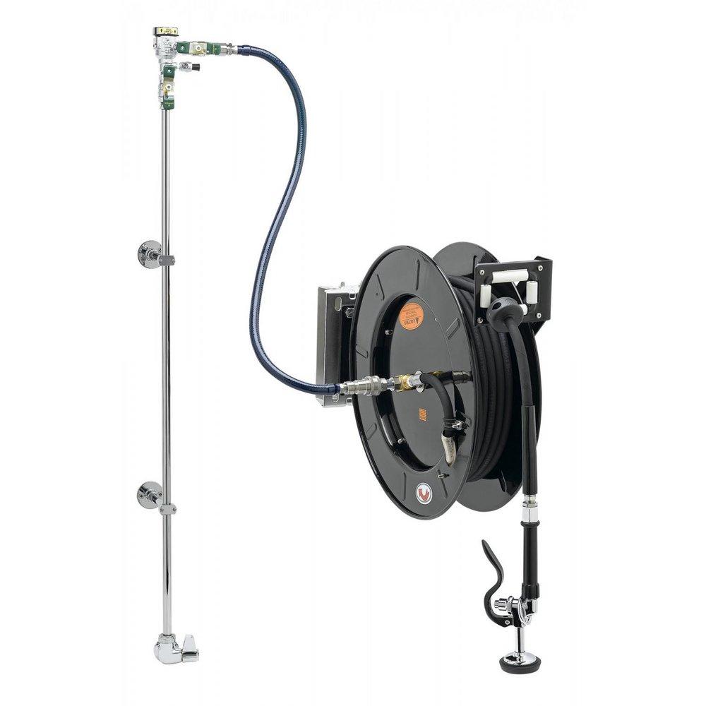 EQUIP Hose Reel System, Single-Temp Wall Mount Base Faucet, 3/8" x 50' Hose, Wall Bracket 