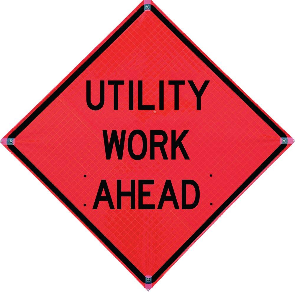 VizCon Fluorescent Orange 48 in. Diamond Grade Utility Work Ahead Sign 