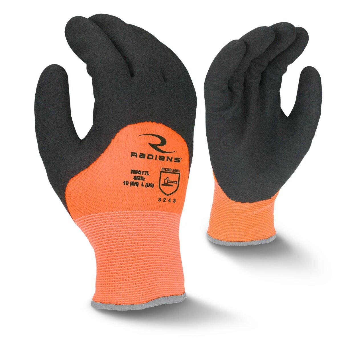 Radians Orange 13G Latex Coated Cut Resistant Cold Weather Gloves in Orange High Visibility 