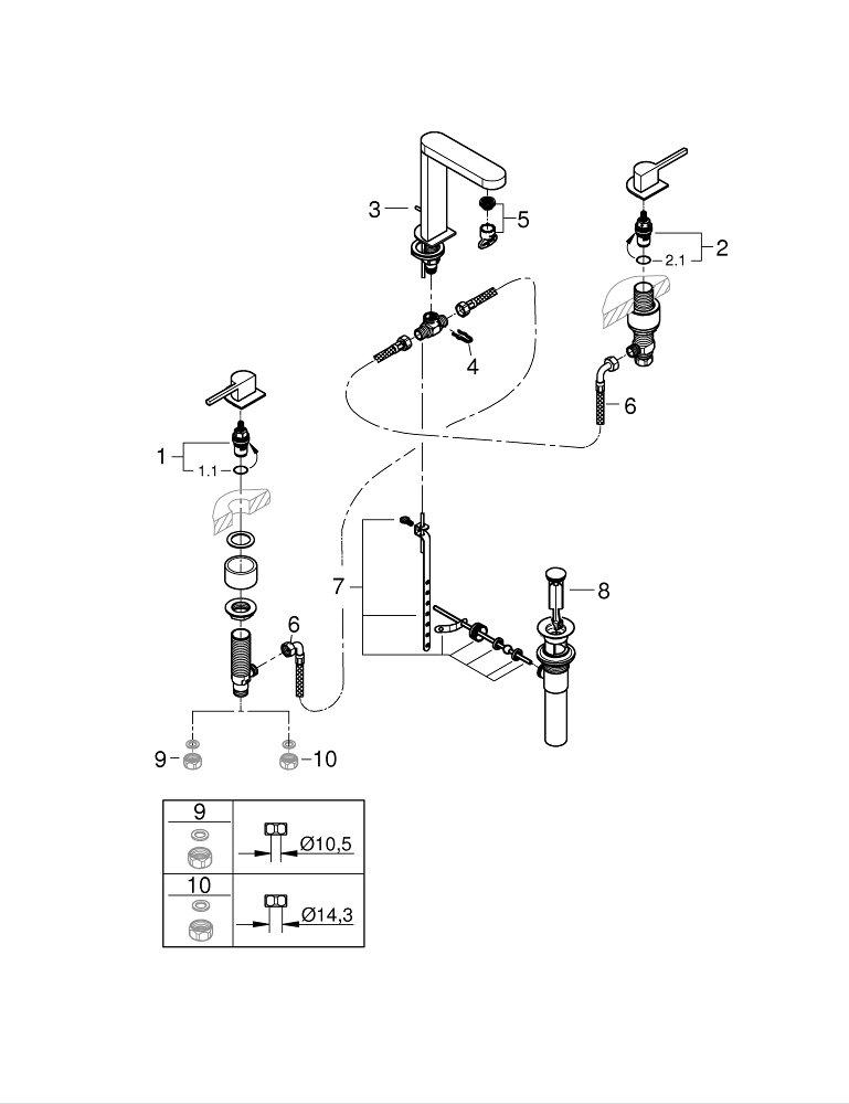 GROHE Brushed Nickel Two Handle Widespread Bathroom Sink Faucet Lever Handle 
