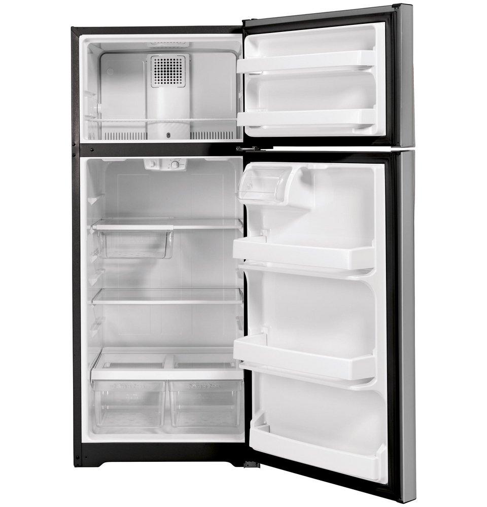GE® Stainless Steel 28 in. 16.6 cu. ft. Top Mount Freezer Refrigerator 