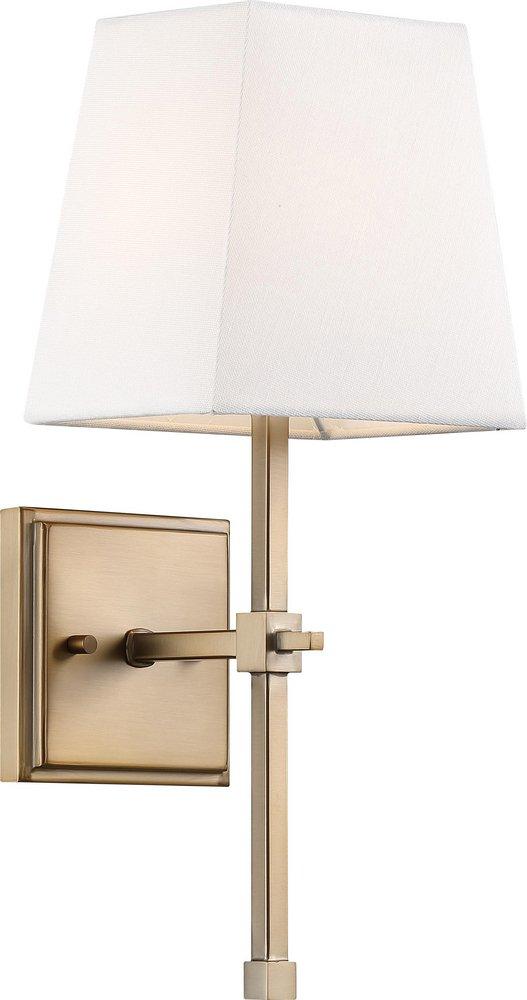 HIGHLINE; 1 LIGHT; VANITY; BURNISHED BRASS FINISH WITH WHITE LINEN SHADE 