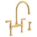 Two Handle Bridge Kitchen Faucet with Side Spray in English Gold