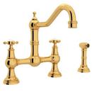 Two Handle Bridge Kitchen Faucet in English Gold