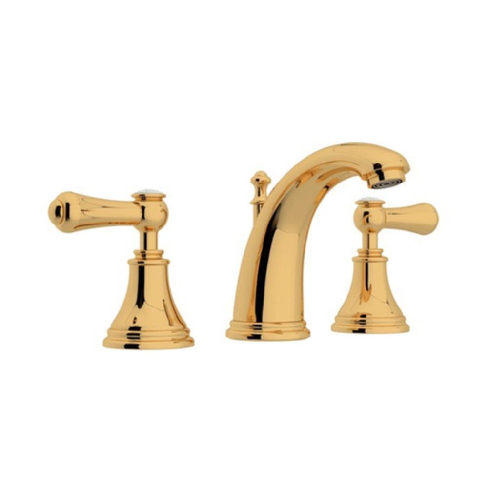 Perrin & Rowe&reg; English Gold Two Handle Widespread Bathroom Sink Faucet Lever Handle 